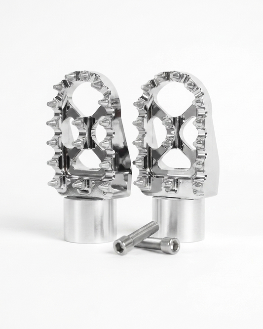 Kaos Customs e-bike peg kit, complete silver pedal delete kit with pegs, spacers and hardware